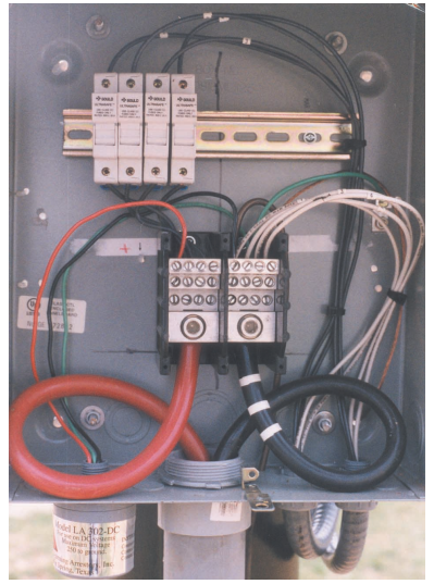 A combiner box for an array with four series strings